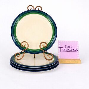 Pfaltzgraff OCEAN BREEZE Blue Teal Castle Mark USA Stoneware Dinner Plate Set 4